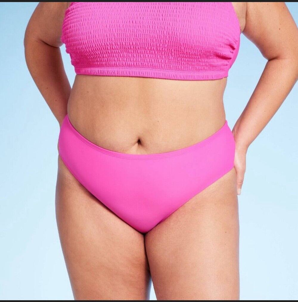 Women's Mid-Rise Full Coverage Bikini Bottom - Wild Fable™ Pink 1X NWT